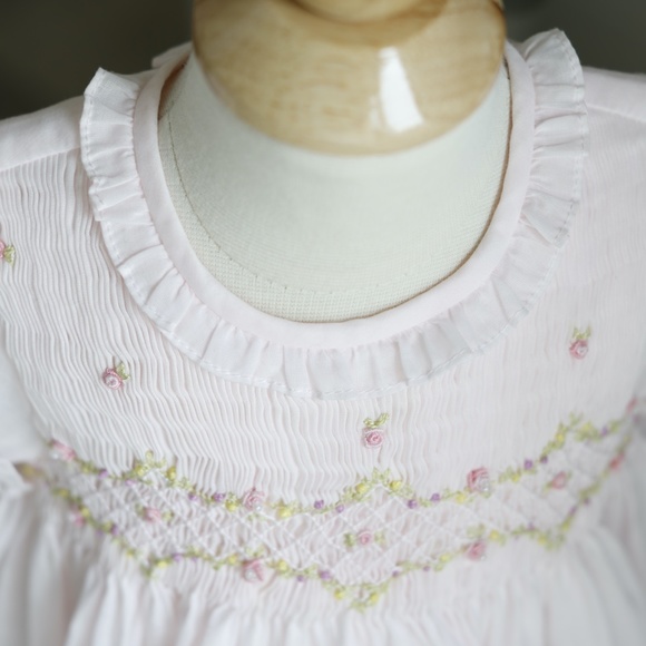 Luli & Me Girls Pink Floral Garden Smocked Ruffles Dress